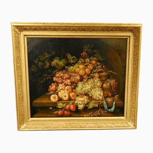 Artista italiano, Bodegón con canasta de frutas, Pintura al óleo