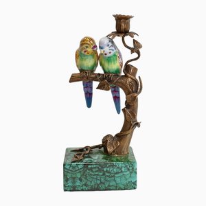 Portacandele Budgie Bird in porcellana, Francia