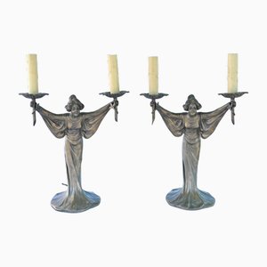Art Nouveau Bronze Candelabras, Set of 2