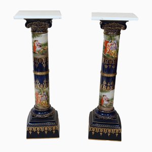 French Porcelain Pedestal Stands, Set of 2