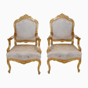 Vergoldete französische Louis XVI Sessel Set