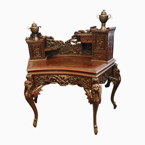 Meiji Japanese Carved Desk Writing Table in Hardwood, 1860