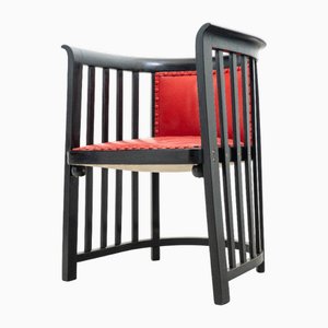 Vintage Armchair in Black-Finished Beech and Red Leather by Josef Hoffmann for Jacob & Josef Kohn
