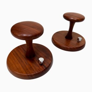 Modern Teak and Chromed Steel Coat Hooks, 1960s, Set of 2