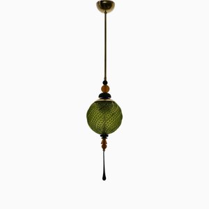 Midcentury Modern Italian Blown Green Glass Lantern, 2000