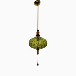 Lanterne Mid-Century en Verre Vert Soufflé, Italie, 2000