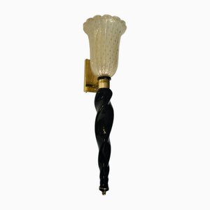 Lámpara de pared de cristal de Murano en color negro y dorado, 2000