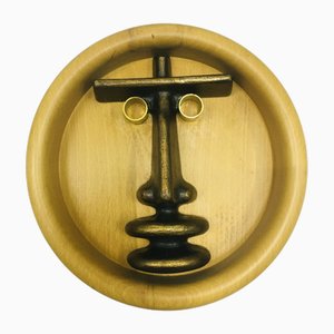 Vintage Wood and Brass Wall Decor, 1970s