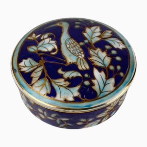 Chinese Blue Porcelain Box with Bird and Flower Motif, 1950s