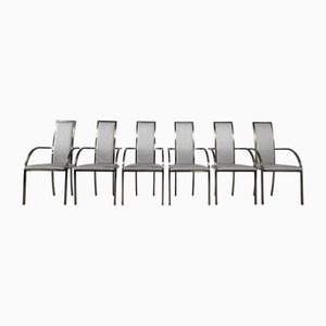 Vintage Dining Chairs in Varnished Metal and Fabric from Belgo Chrom, 1980s, Set of 6