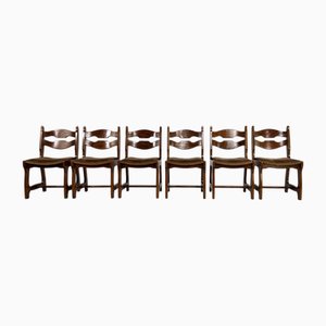 Stühle aus Eiche & Geflochtenem Stroh von Guillerme Et Chambron für Votre Maison, 1950er, 6er Set