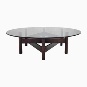 Round Coffee Table with Base in Star Shape and Round Glass Tray