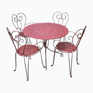 Wrought Iron Garden Table and Chairs, 1940s, Set of 5