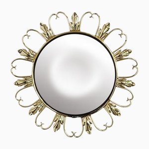 Round Mirror on Brass Frame with Scrolls, 1950s