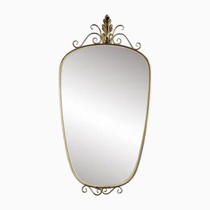 Freeform Mirror with Beige on Brass Frame, 1950s