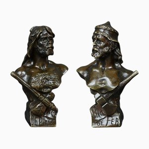 Bronze Steinzeit & Eisenzeit Büsten von J. Garnier, Ende 19. Jh., 2er Set
