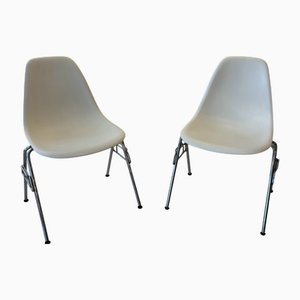 Juego de Sillas DSS vintage de plástico blanco y cromo de Charles and Ray Eames para Vitra, 1990