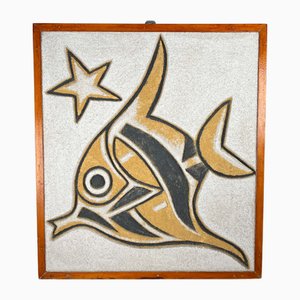 Mid-Century Modernes Wandrelief aus Stein mit Fischmotiv, 1960er