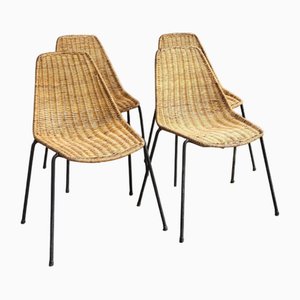 Wicker Basket Chairs by Gian Franco Legler, 1950s, Set of 4