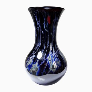 Grand Vase Art en Verre Violet avec Paille Argentée