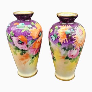 Antique Art Nouveau Porcelain Vases by Marcel Chabrol for Limoges, 1890s, Set of 2