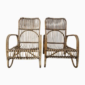 Set de Grands Fauteuils en Osier, 1970