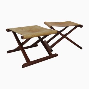 Scandinavian Stools in Leather and Teak, 1960, Set of 2