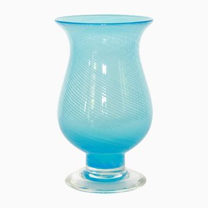 Vintage Filigrana Baby Blue Murano Vase, 1970s