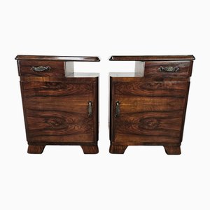 Mesitas de noche Art Déco de madera nudosa, 1940. Juego de 2