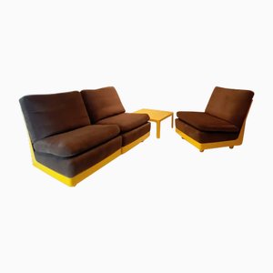 Gelbe Sitze & Couchtisch von Wolfgang Feierbach, 1974, 4er Set