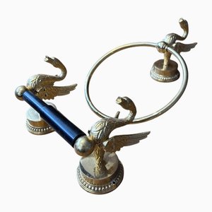 Porte-Serviette Swan Vintage Plaqué Or et Porte Papier Toilette, 1970s