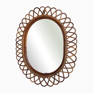 Miroir Mural Vintage en Rotin, Italie, 1960s