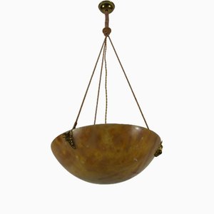 Large and Heavy Hand Carved Alabaster Ceiling Lamp, Germany, 1930s