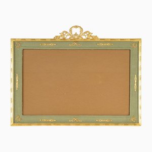 Marco de fotos grande, siglo XIX de latón dorado y tela verde