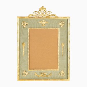 Marco de fotos Napoleón III de latón dorado y tela verde, siglo XIX