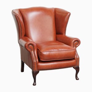 English Chesterfield Wing Chair in Cowhide Leather