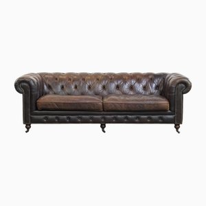 3-Seater Cowhide Chesterfield Sofa on Wheels
