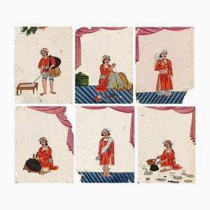 Indian Company School Artist, Trades & Occupations, 19th Century, Gouache on Transparent Mica, Set of 6