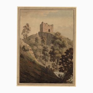 David Pennant, Ruina de la torre Peel, década de 1700, Acuarela