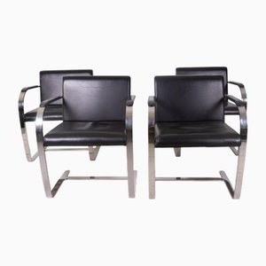 Brno Model Armchairs in Chrome Steel and Black Faux Leather by Mies Van Der Rohe, 1980s, Set of 4
