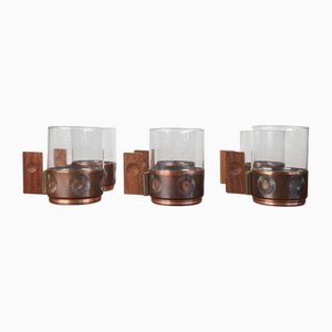 Deutsche Mid-Century Modern Teegläser aus Metall & Teak, 1960er, 6 . Set
