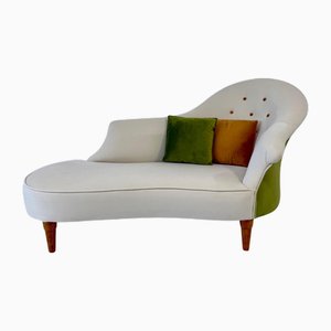 Chaise longue in ciliegio e velluto in tre colori, Italia, anni '60