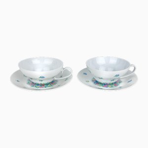 Set de Tasses et Soucoupes Vintage Studio Linie Romance Garland Floral en Porcelaine par Bjorn Wiinblad pour Rosenthal, Set de 2