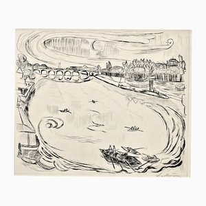 Max Beckmann, Mainlandschaft, 1918, Etching, Signed by Hand, Framed