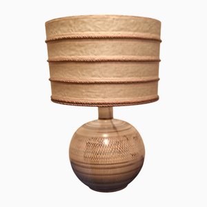 Vintage Tischlampe mit Gestell aus lackierter Keramik und handgefertigtem Stoffschirm von Grandi für Lamplove