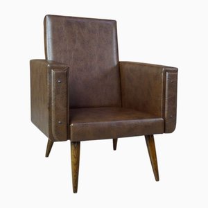 Butaca de madera y cuero de Club Kids Design, años 50