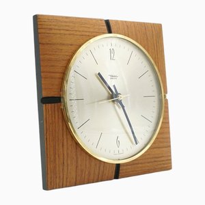 Teak and Brass Wall Clock from Diehl, 1960s