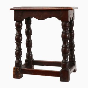 19th Century Oak Rectangular Joint Stool with Turned Legs, France, 1820