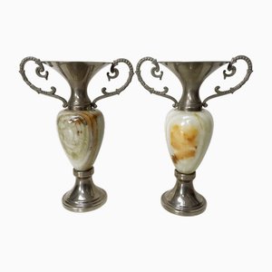Vintage Vases in Pakistani Green Onyx, Set of 2