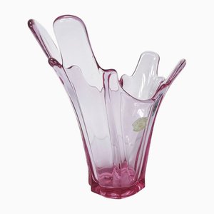 Large Asymmetrical Vase in Pink Crystal by Val Saint Lambert